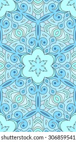 Seamless abstract tribal pattern. Hand drawn ethnic texture, vector illustration in blue tones.