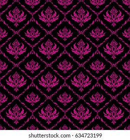 Seamless abstract tribal pattern in magenta colors. Hand drawn ethnic texture, flight of imagination. Vector illustration.