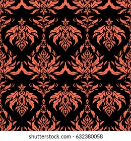 Seamless abstract tribal pattern in orange colors. Hand drawn ethnic texture, flight of imagination. Vector illustration.