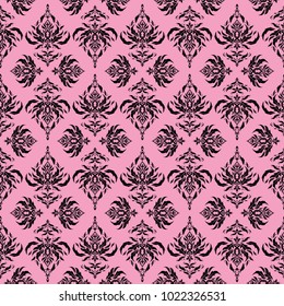 Seamless abstract tribal pattern in pink and black colors. Hand drawn ethnic texture, flight of imagination. Vector illustration.