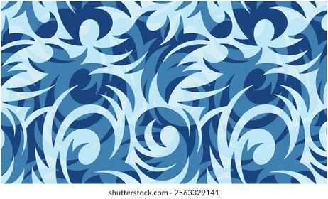 Seamless abstract tribal pattern in shades of blue. Perfect for textile design, wallpaper, or background.