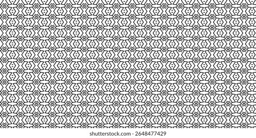 Seamless abstract tribal pattern with symmetrical human face illusion and geometric lines. Ideal for backgrounds, textiles, or digital art.