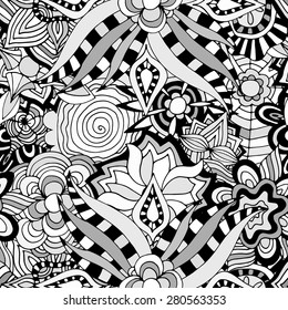 Seamless Abstract Tribal Pattern. Vector illustration. Hand Drawn Texture