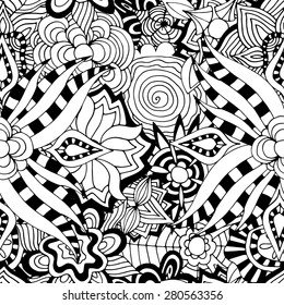 Seamless Abstract Tribal Pattern. Vector illustration. Hand Drawn Texture