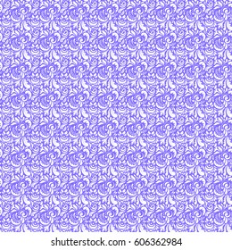 Seamless abstract tribal pattern in violet and white colors. Hand drawn ethnic texture, flight of imagination. Vector illustration.