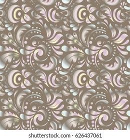 Seamless abstract tribal pattern in white and beige colors. Hand drawn ethnic texture, flight of imagination. Vector illustration.