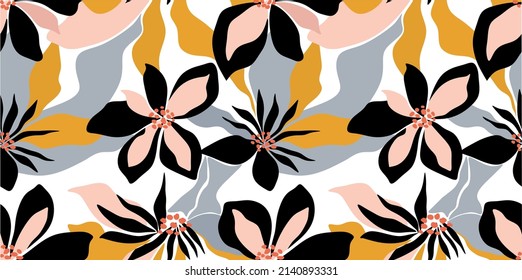 Seamless Abstract Tropical Flowers Pattern. Vector Illustration.