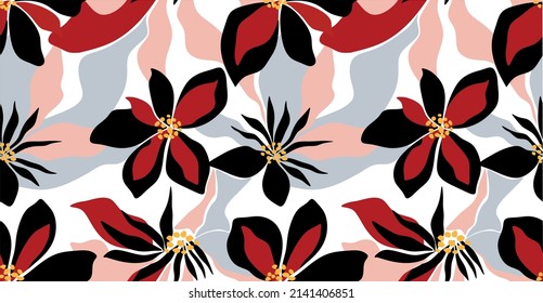 Seamless abstract tropical flowers pattern. Vector Illustration.