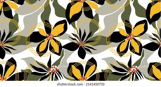 Seamless abstract tropical flowers pattern. Vector Illustration.