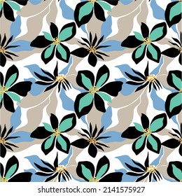 Seamless abstract tropical flowers pattern. Vector Illustration.