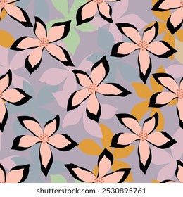 Seamless abstract tropical flowers pattern. Vector Illustration