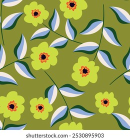 Seamless abstract tropical flowers pattern. Vector Illustration