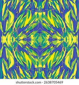 Seamless Abstract Tropical Leaf Pattern – Colorful Symmetrical Vector Background