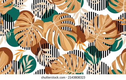Patrón de hojas tropicales abstractas sin foco. Ilustración vectorial.
