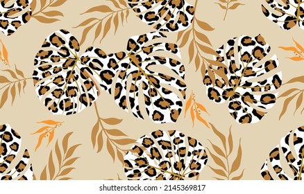 Seamless abstract tropical leaves pattern. Vector Illustration.