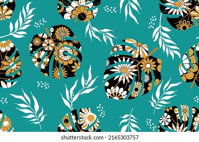 Seamless abstract tropical leaves. Vector Illustration.