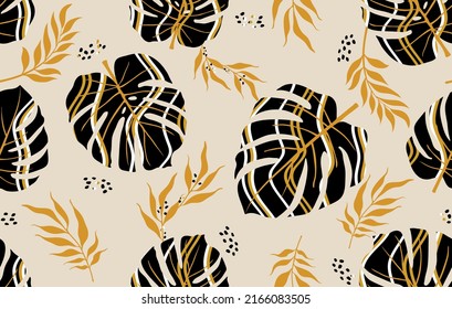 Seamless abstract tropical leaves. Vector Illustration.