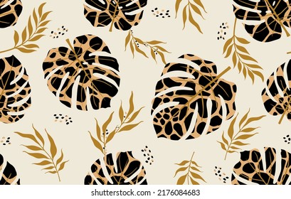 Seamless abstract tropical leaves.Vector Illustration.