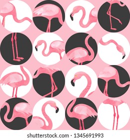 Seamless abstract tropical pattern with flamingo.