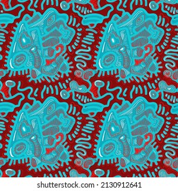 Seamless abstract unique artwork with hand drawn psychedelic pattern