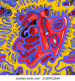 Nahtlose abstrakte einzigartige Kunstwerke mit handgezeichnetem psychedelischem Muster