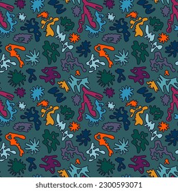 Seamless abstract unique pattern with cartoon simple colorful elements