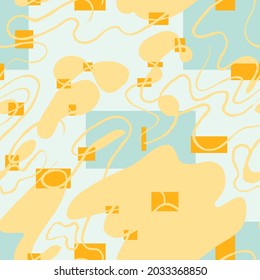 Seamless abstract unique pattern with chaotic rectangles, grunge lines and spots