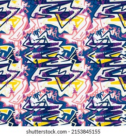 Seamless abstract unique pattern with curved brush strokes
