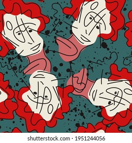 Seamless abstract unusual pattern with hand drawn faces