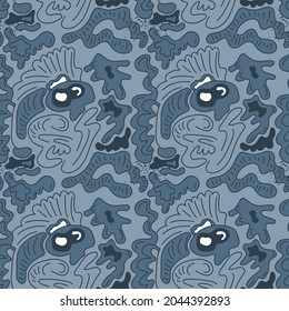 Seamless abstract unusual pattern with wave shapes, wave lines. Psychedelic artwork