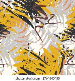 Seamless abstract urban backdrop with chaotic shapes, grunge wave brushes.