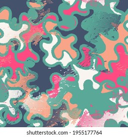 Seamless abstract urban cute artwork with wave lines, shapes and grunge spots