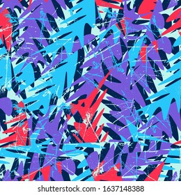 Seamless abstract urban pattern with chaotic wavy elements, grunge spots.