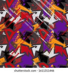 Seamless abstract urban pattern with curved grunge elements.