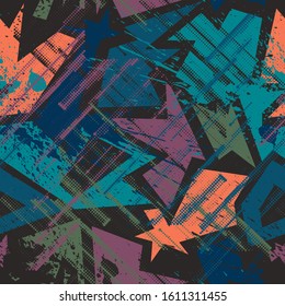 Seamless abstract urban pattern with curved grunge elements.