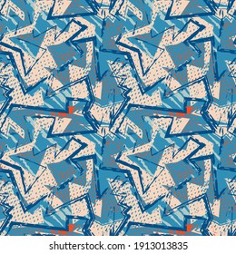 Seamless abstract urban pattern with curved geometry elementsand grunge curved lines