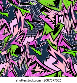 Seamless abstract urban pattern with curved colorul geometry shapes