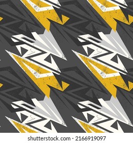 Seamless abstract urban pattern with curved geometry elements and grunge spots