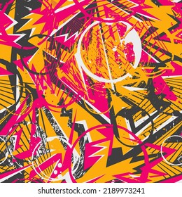 Seamless abstract urban pattern with curved geometry elemets and grunge circles