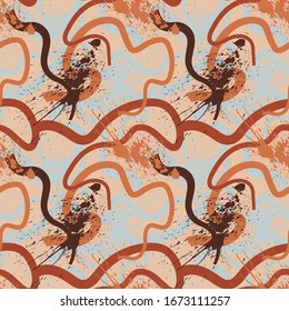 Seamless abstract urban pattern with grunge spots and wave stripes.