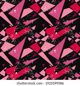 Seamless abstract urban pattern with grunge spots and geometry triangle curved elements