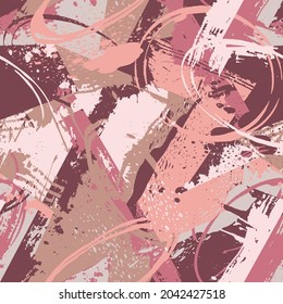 Seamless abstract urban pattern with grunge spots and curved geometry elements
