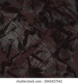 Seamless abstract urban pattern with grunge spots and curved geometry elements