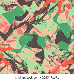 Seamless abstract urban pattern with grunge spots and wave shapes