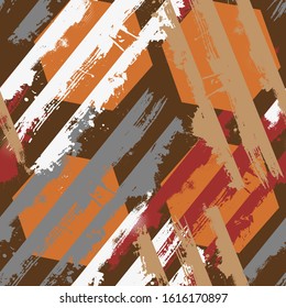 Seamless abstract urban pattern with hexagons and grunge elements.