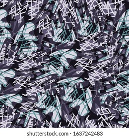Seamless abstract urban pattern with wavy elements, chaotic line.