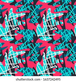 Seamless abstract urban pattern with wavy elements, chaotic line.