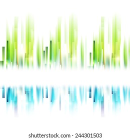 Seamless abstract urban silhouette. Vector ecology background. Blue and green lines with place for text. Abstract landscape concept