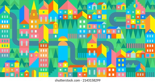 Seamless Abstract Urban Vector Bauhaus Swiss Geometric City Pattern Design Background Template