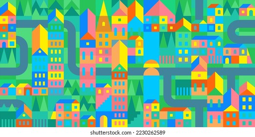 Seamless Abstract Urban Vector Bauhaus Swiss Geometric City Pattern Design Background Template